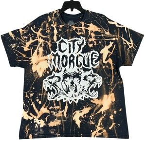 City Morgue Mens Shirt XL Bleach Dye Graphic‎ Two Headed Dog Hardcore Streetwear